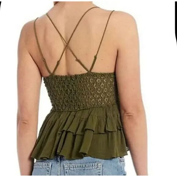 Free People Adella Olive Green Lace Cami, Large - Picture 5 of 9